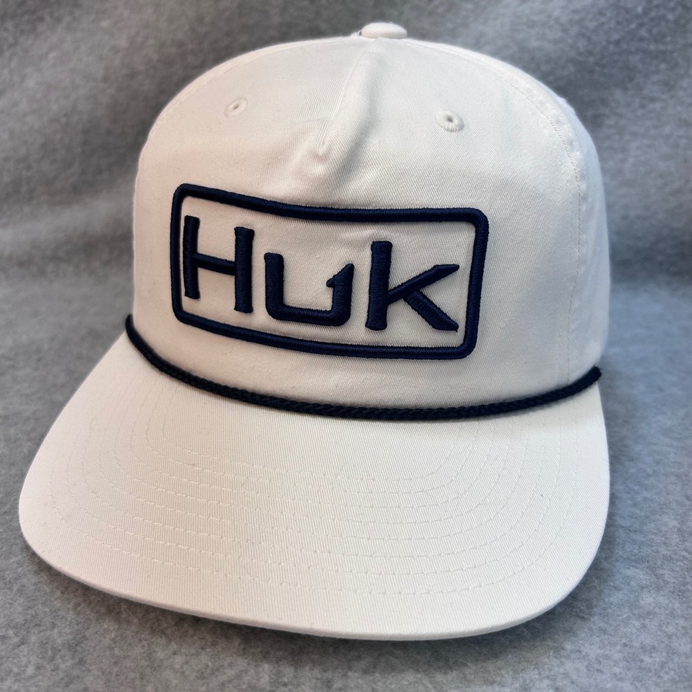 Huk Logo Patch Mens White Performance Snapback Rope Hat OSFM